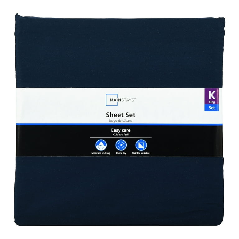 Mainstays 300TC Cotton Rich Percale Easy Care Bed Sheet,Arctic White King  Flat Sheet 