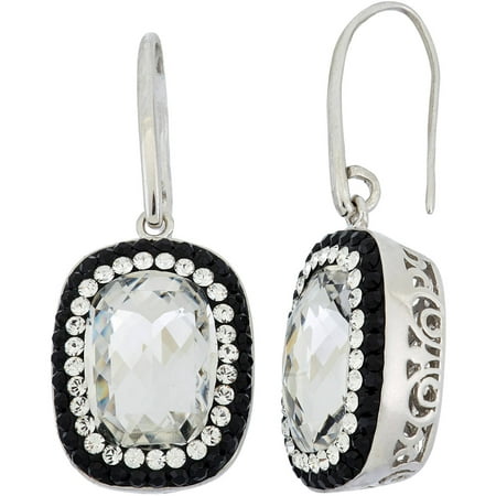 5th & Main Rhodium-Plated Sterling Silver Round Clear Swarovski with Black Pave Crystal Earrings
