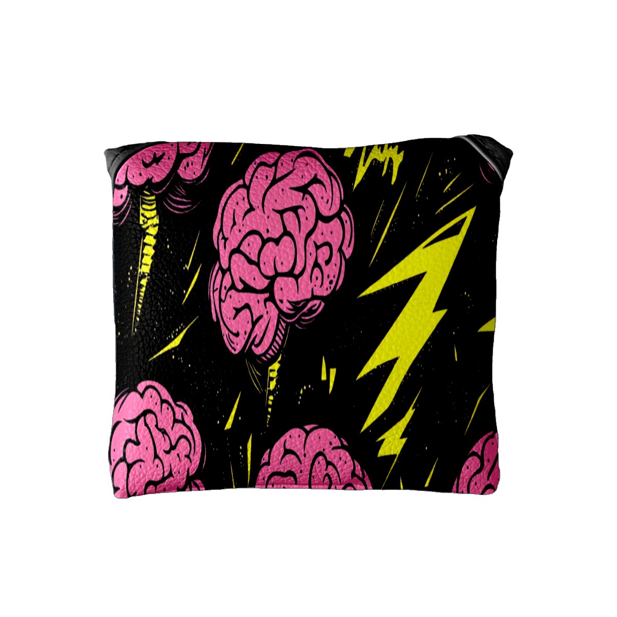 Golf Mallet Putter Cover Premium Leather Waterproof Golf Putter Head Cover with Magnetic Closure Cartoon Brain Lightning