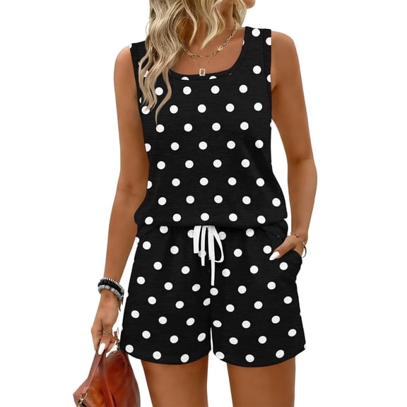 Women's Summer Two Piece Sets,Casual Matching Tank Tops and Shorts Outfits with Pockets,Sleeveless Vacation Lounge Wear for Travel Beach Home Beige L