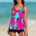 thumbnail image 2 of Wyzesi Low Compression Fit Swimwears Ladies Double Shoulder Sling Print Swimsuit Boxers Tankini Split Swimsuit Light Blue M, 2 of 7