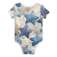 thumbnail image 2 of Blue Beige Retro Stars Pure Cotton Bodysuit Short Sleeve Pajamas One-Piece Romper Unisex 2T, 2 of 6