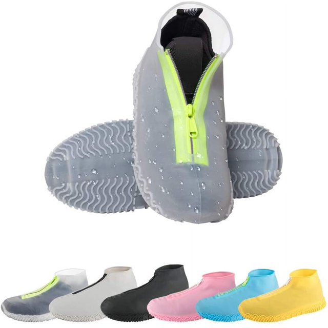 Fundas de silicona impermeables para zapatos, fundas plegables reutilizables para zapatos de lluvia con cremallera, protectores de zapatos de lluvia para niños, hombres y mujeres (1 par transparente X