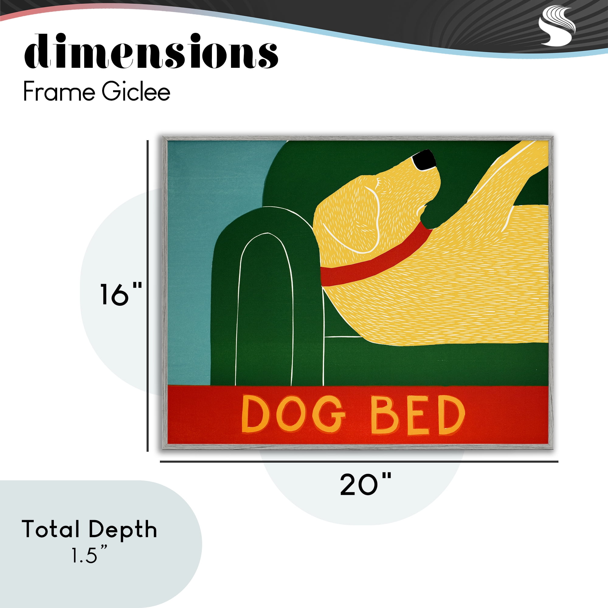 Dog Bed Labrador Gray Framed Giclee Art, design by Stephen Huneck