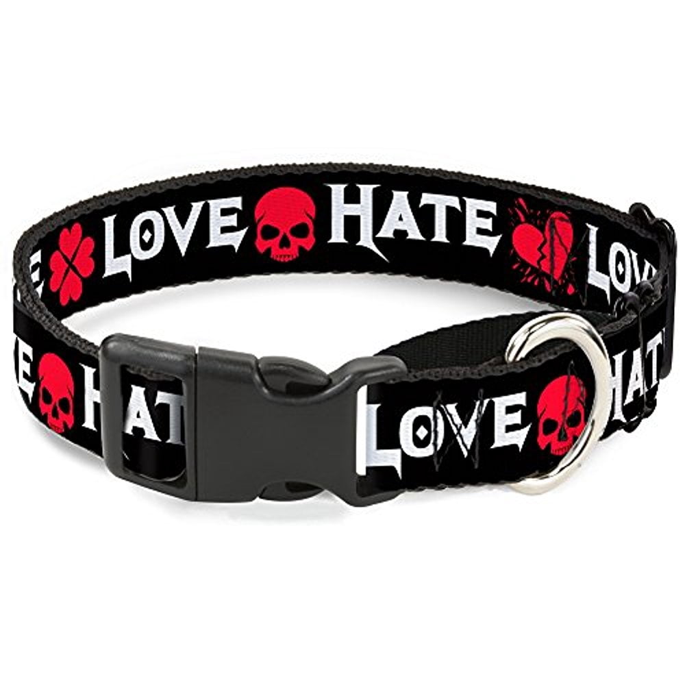 Buckle-Down MGC-W31243-L Love Hate Black White Fuchsia Martingale Dog Collar