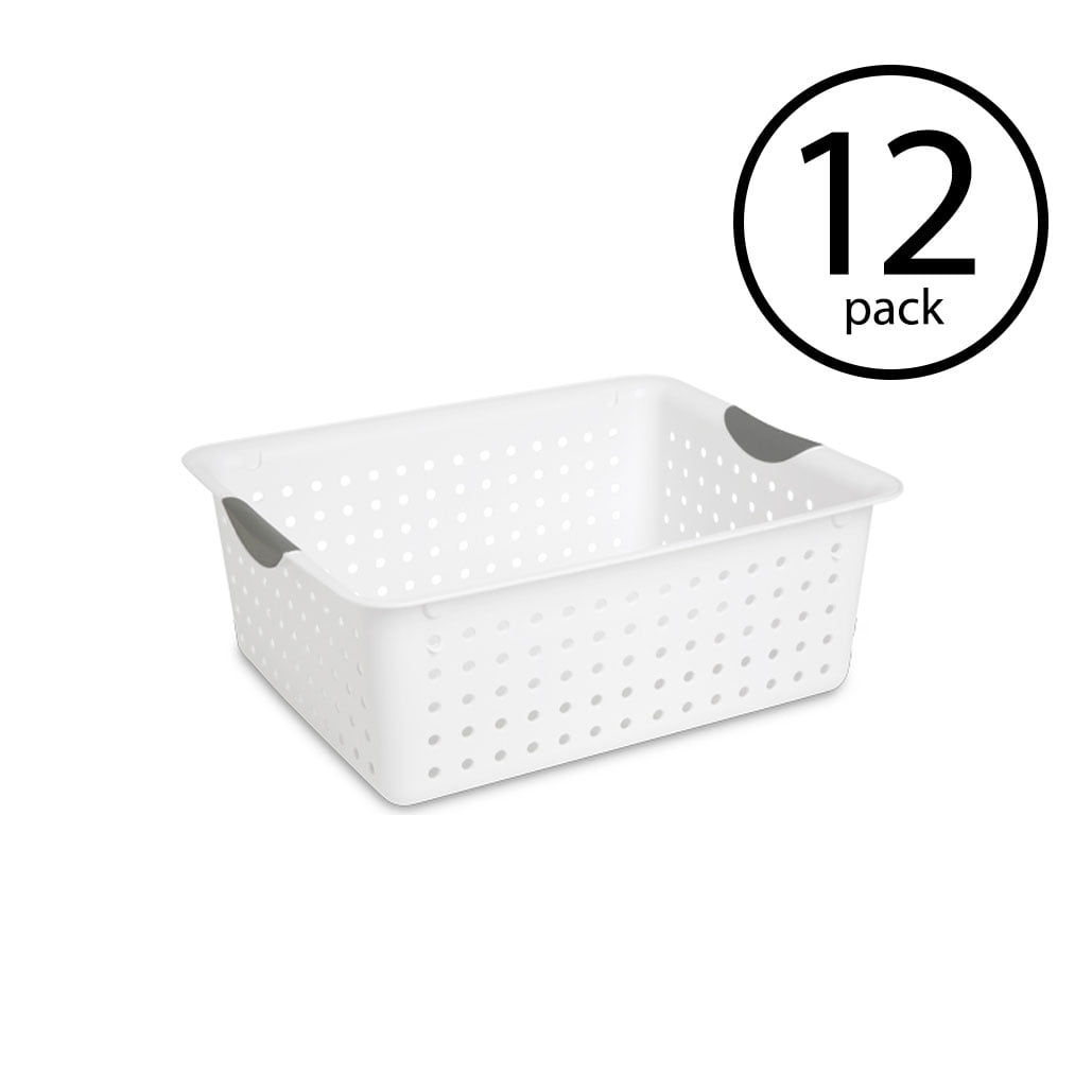 Sterilite Large Ultra Plastic Storage Bin Organizer Basket White, 12 Pack by Sterilite