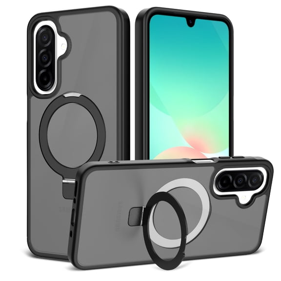 for Samsung Galaxy A17 A16 A26 5G Case Compatible with MagSafe with Kickstand, Translucent Matte Shockproof Phone Case Cover - Black