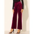 thumbnail image 2 of Pantalones de terciopelo Allegra K anchos elásticos de cintura con lazo con bolsillos borgoña L, 2 of 6
