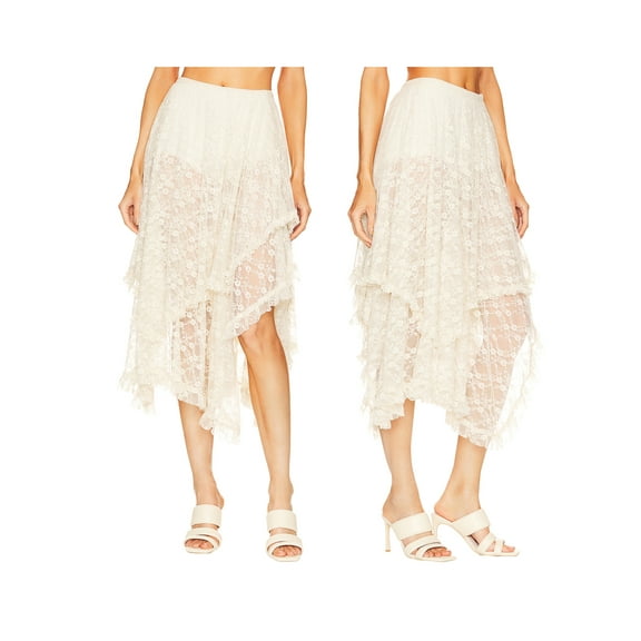 White Lace Midi Skirts for Women Y2k Fairy Grunge Bodycon Half Skirt E-Girls See-Through Wrapped Long Skirt