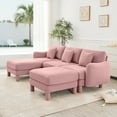thumbnail image 2 of Newest Boucle Fabric U Shape Sectional 3-seater Sofa Couch,Distinctive Shell-shaped Armrests,2 Movable Ottomans,Cylindrical Legs Wrapped,Self-fabric,Pink Color, 2 of 17
