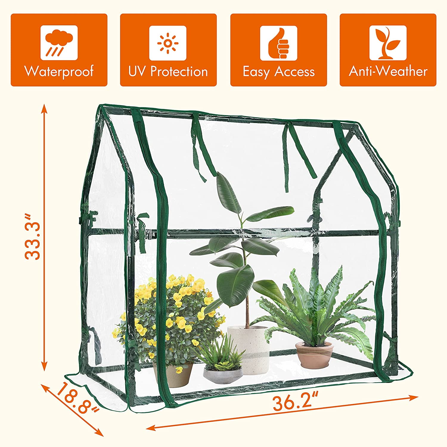 Gardzen Mini Greenhouse 36" x 19" x 33", Portable Small Greenhouse with Zippered Door for Seed Starting, Seedlings and Winter Protection
