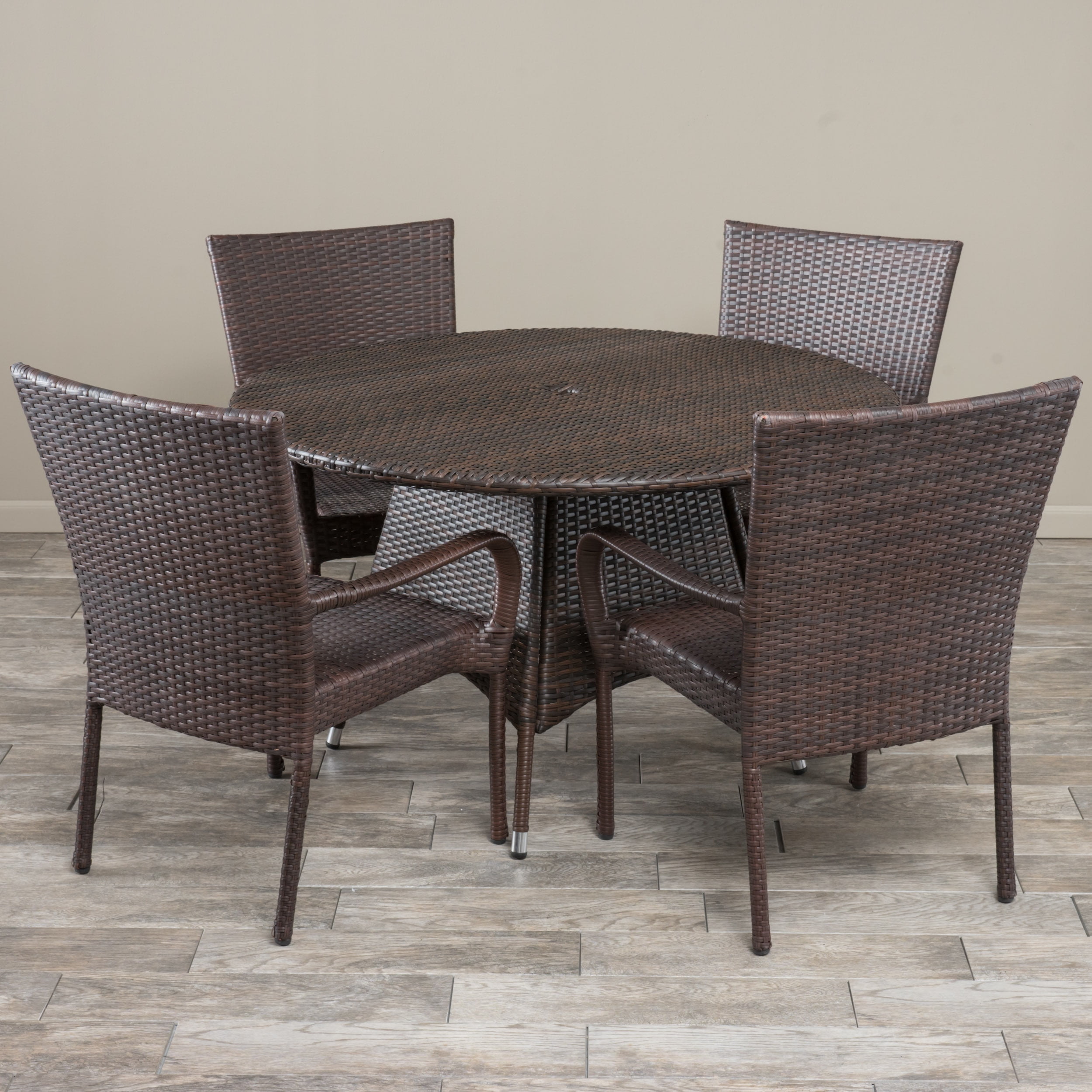 Noble House Amelia 5 Piece Outdoor Round Wicker Dining Set