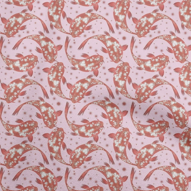 oneOone Polyester Spandex Light Pink Fabric Asian Japanese Koi Fish Craft Projects Decor Fabric Printed by The Yard 56 Inch Wide