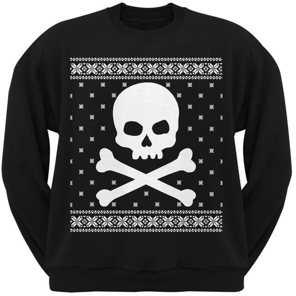 Giant Skull And Crossbones Ugly Christmas Sweater Black Adult Crew Sweatshirt - Medium