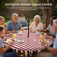 thumbnail image 3 of Round Outdoor Tablecloth with Umbrella Hole and Zipper, Thin Red Striped Tablecloth with Elastic Waterproof, Farmhouse Modern Red Stripes Patio Table Covers for 55" - 60" Picnic Pool Tables, 3 of 9