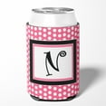 thumbnail image 2 of Letter N Monogram - Pink Black Polka Dots Can or Bottle Hugger, 2 of 5