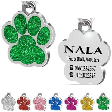 Steel Paw Tag Personalized Identification Medallion for Dog Cat Collar Pets Engraved Green