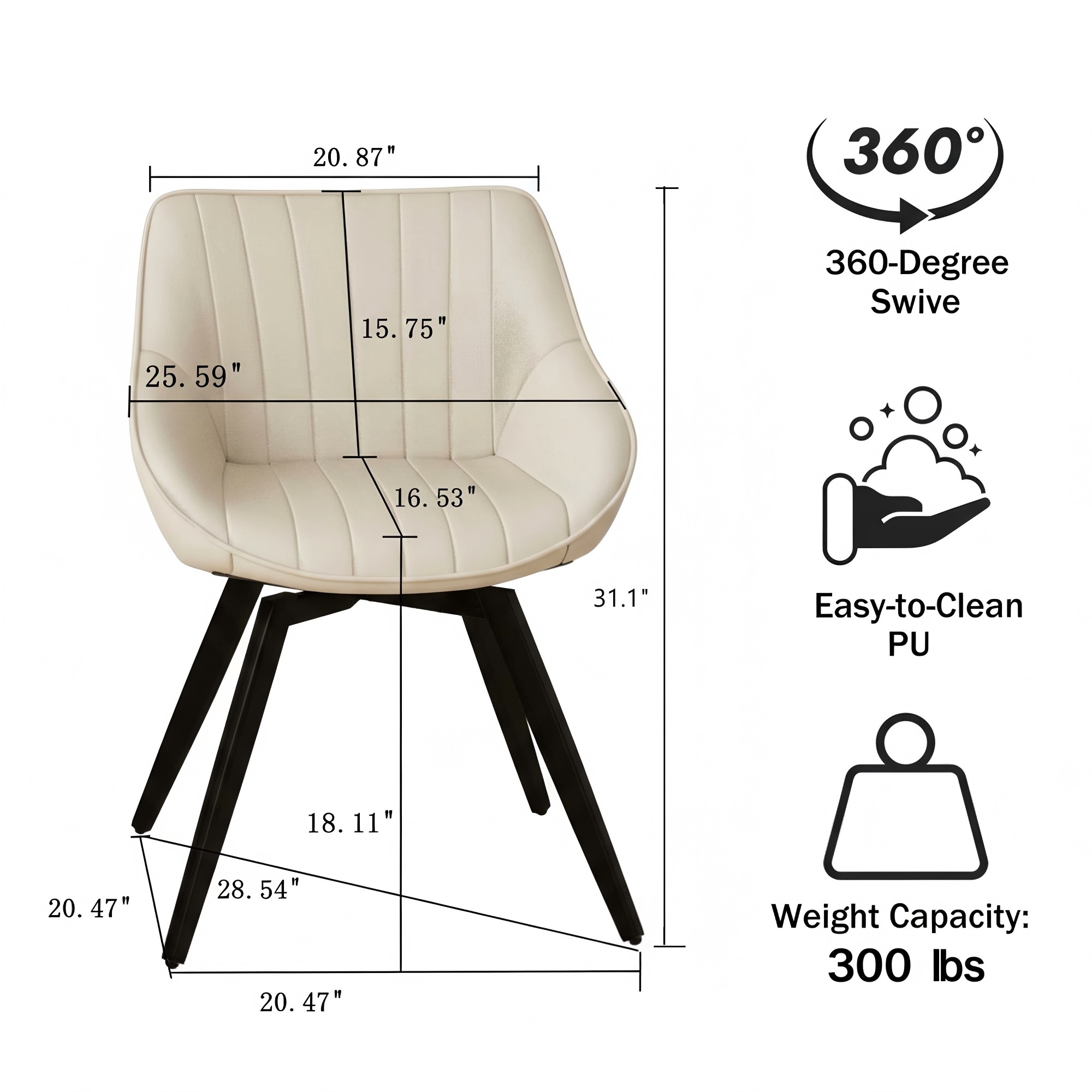CasaGlajore Set of 2 Modern Swivel Dining Chairs with Black Metal Base – Faux Leather Upholstered, Ergonomic Kitchen & Living Room Seating