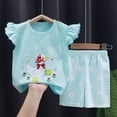 thumbnail image 2 of 3-4 Years Toddler Pajamas Long Sleeve Girls Pajama Set Kids Solid Pjs Boys Soft Sleepwear 12M–7Y Flying Sleeve Top Shorts Set Blue, 2 of 6