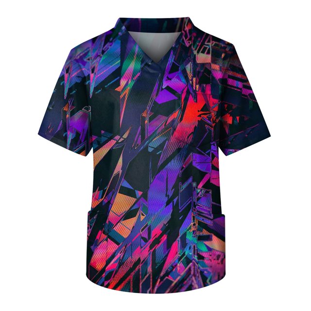 Men's Short Sleeve V Neck Print Chest Pocket Carer Top M