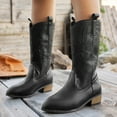 thumbnail image 3 of Rokment Womens Wide Calf Cowboy Boots Fashion Embroidered Leather Pointed Toe Chunky Block Heels Western Mid Calf Cowgirl Riding Boots Black Size 6, 3 of 7