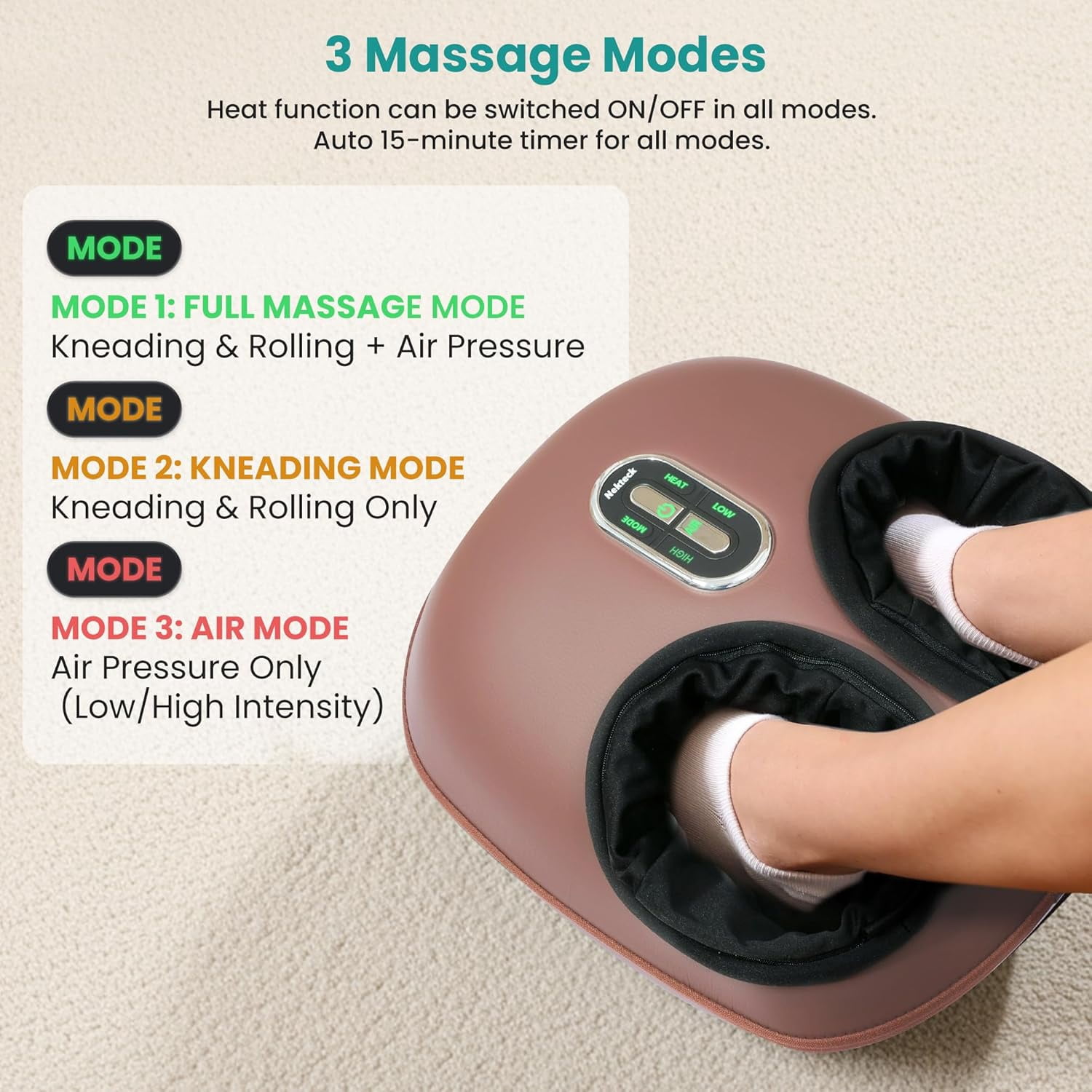 Nekteck Foot Massager with Heat, Shiatsu Foot Massagers Machine for Neuropathy, Blood Circulation, Plantar Fasciitis Relief, Feet Deep Kneading Therapy Air Compression, FSA/HSA, Gifts for Mom/Dad