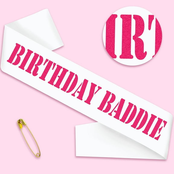 1 pcs "BIRTHDAY BADDIE Sash, Funny White Hot Pink Glitter Birthday Sash for Women and Men Birthday Party Favors Decorations Supplies Accessories, Great for Any Bday Gifts Ideas