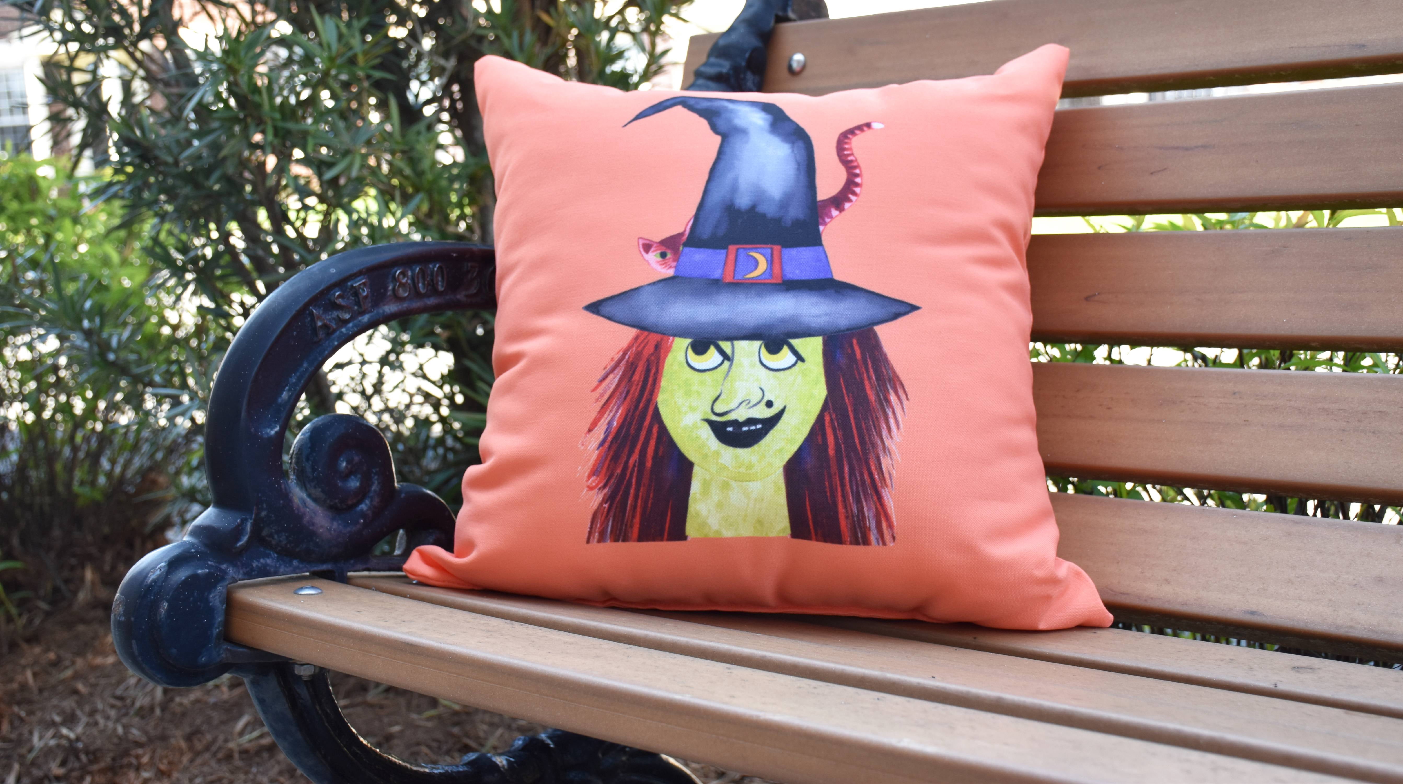 Simply Daisy, 18" x 18" Witches Hat Orange Halloween Print Decorative Throw Pillow