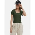thumbnail image 2 of Women's Summer Scoop Neck Short Sleeve T-Shirts Ribbed Knit Slim Fitted Casual Basic Top, 2 of 6