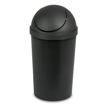 Sterilite Small Bathroom Trash Can, 3 Gallon Plastic Garbage Bucket Bin with Swing Top Lid, Black