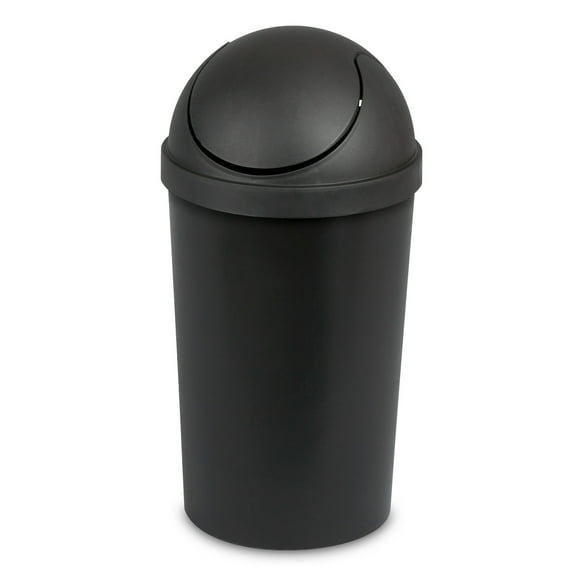 Sterilite Small Bathroom Trash Can, 3 Gallon Plastic Garbage Bucket Bin with Swing Top Lid, Black