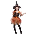 thumbnail image 3 of LUOGENLI Robe Mignonne Sorcière Orange Ensemble pour Filles Fête Trick Ou Fêtes à Thème Robe Maxi avec Shorts pour Filles Orange 6-7 Ans, 3 of 4