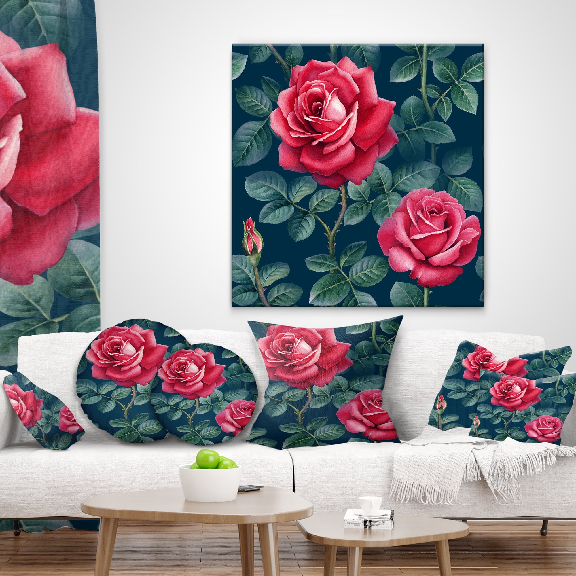 Designart Rose Illustration Watercolor - Floral Throw Pillow - 16x16