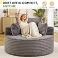 thumbnail image 6 of FFH 50" Oversized Round Chaise Lounge Chair, Boneless Cloud Sofa with Cylindrical Backrest Pillow, Plush Corduroy Gray, 6 of 12