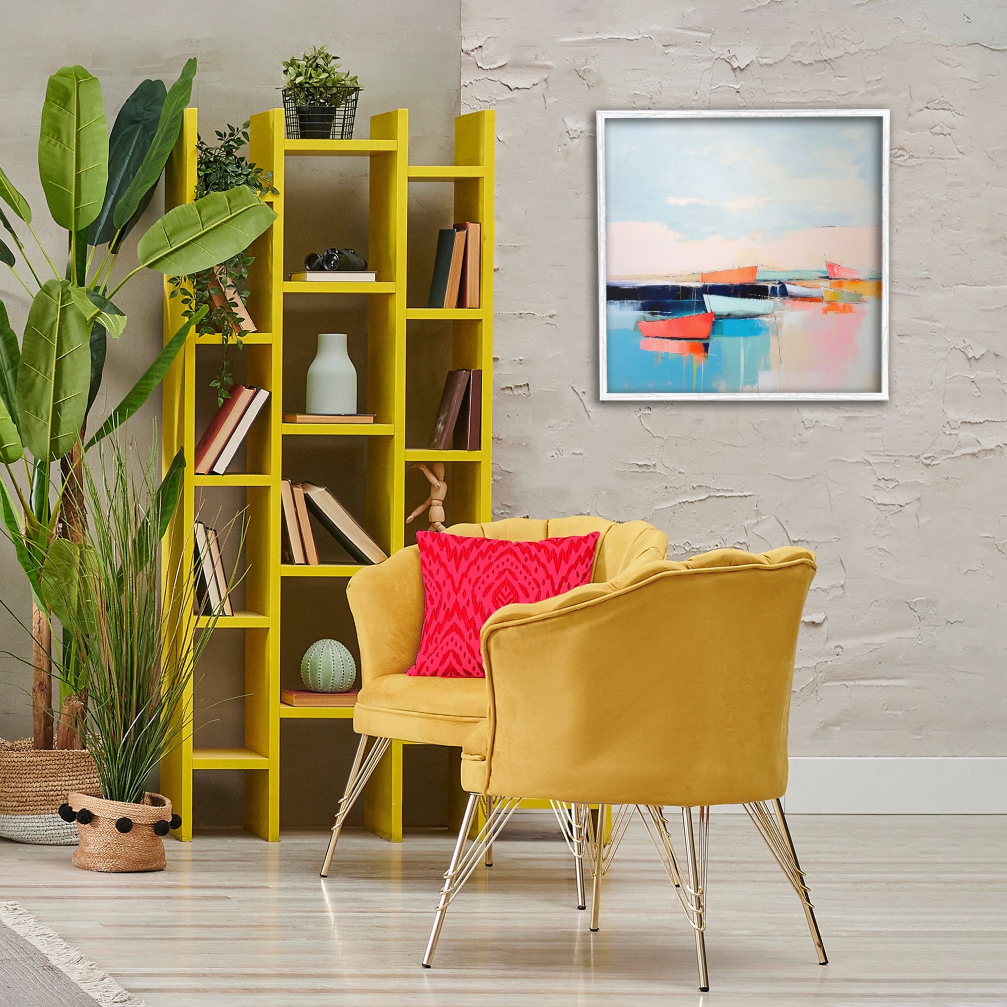 Stupell Industries Vivid Boat Reflection Transportation Painting White Framed Art Print Wall Art, 24 x 24