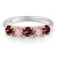 thumbnail image 3 of Gem Stone King 925 Silver and 10K Yellow Gold Red Rhodolite Garnet and Pink Lab Grown Diamond Wedding-Bands Ring for Women | 1.61 Cttw | Round 4MM | Gemstone January Birthstone | Size 9, 3 of 6