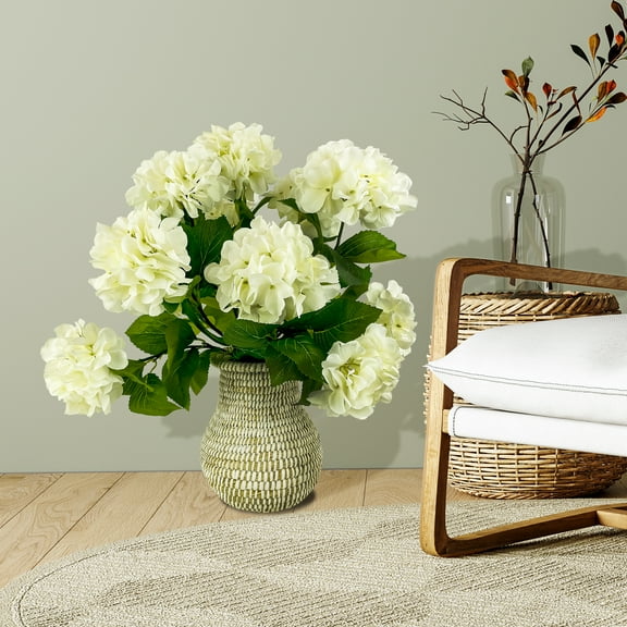 LCG Florals Artificial Plant, White Hydrangea Plant, 2 ft,  White Urn Basket
