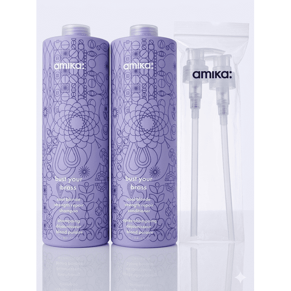 Amika Bust Your Brass Shampoo and Conditioner 33.8 FL. OZ Set with Pump