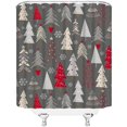 thumbnail image 2 of Christmas Tree Shower Curtain Retro Christmas Tree Star Snowflake Merry Christmas Geometric Vintage Rustic Winter Holiday Bathroom Decor Fabric Curtain with Hooks, 2 of 2