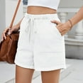 thumbnail image 4 of Mohiass Jean Shorts for Women Drawstring Elastic High Waist Roll Up Hem Summer Casual Baggy Stretchy Denim Shorts Jorts 2025 White M, 4 of 6