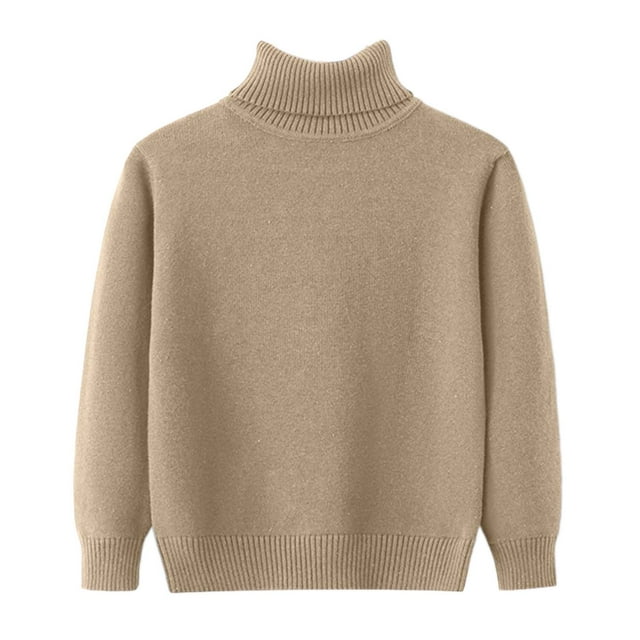 WUANDIXFA Chandails Garçons Enfants Col Rond Chandail à Col Montant pour Enfants avec Tricot de Base Uni Chandail pour Garçons et Filles Kaki, 5-6 Ans