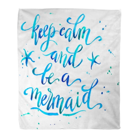 ASHLEIGH Flannel Throw Blanket Blue Graphic Keep Calm and Be Mermaid Hand Written Soft for Bed Sofa and Couch 50x60 Inches