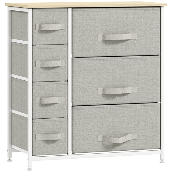 HOMCOM Dresser for Bedroom with 7 Drawers, Fabric Dresser, Light Grey