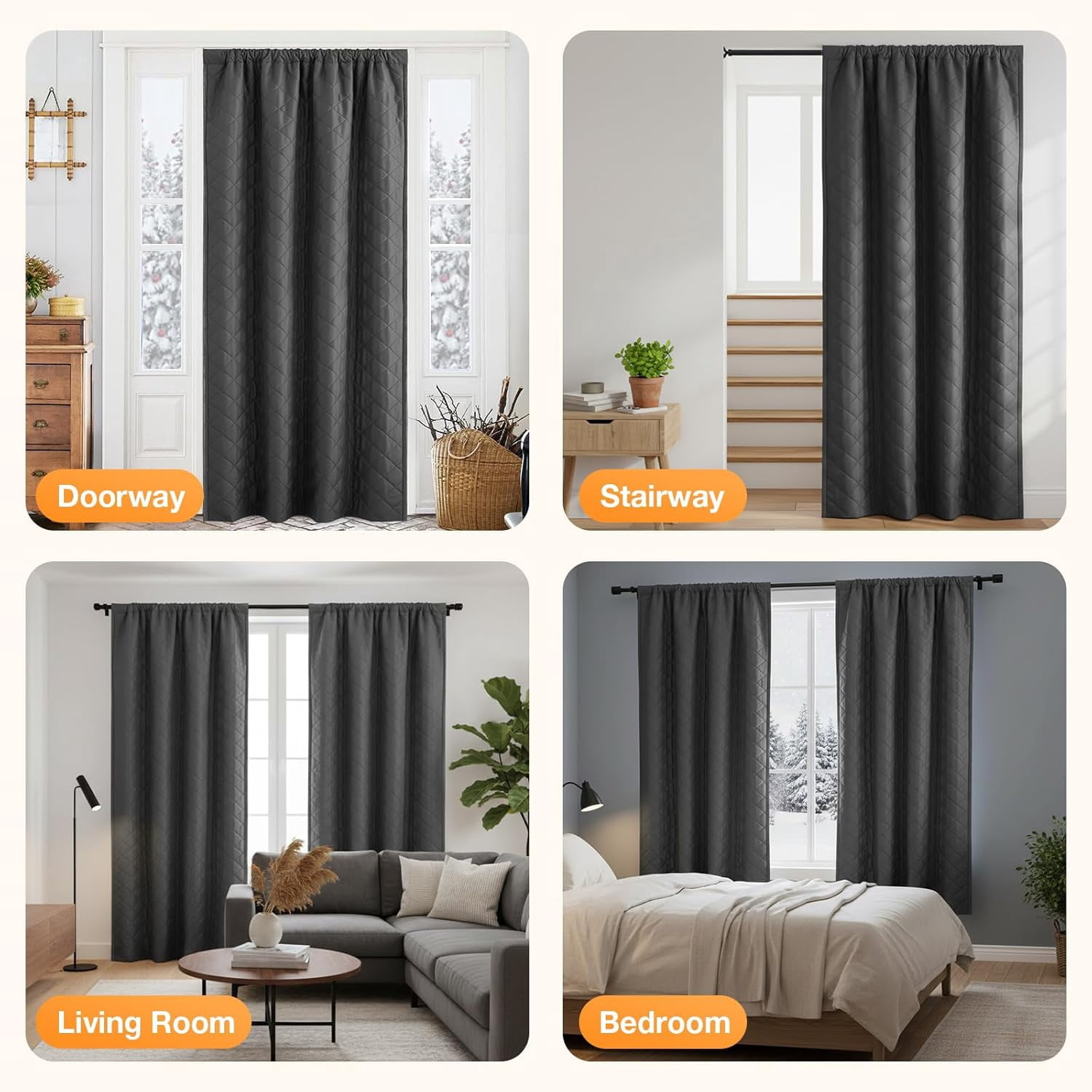 Lapalife Quilted Thermal Insulated Curtain Liner for Winter, Functional Heading Light Heat Sound Cold Blocking Winter Curtain Door Curtain for Living Room Bedroom, 1 Panel