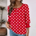 thumbnail image 4 of CHGBMOK Womens Polka Dots 3/4 Sleeve Blouses Button On Crew Neck T Shirts Casual Dressy Tops Going Out Outfit, 4 of 7