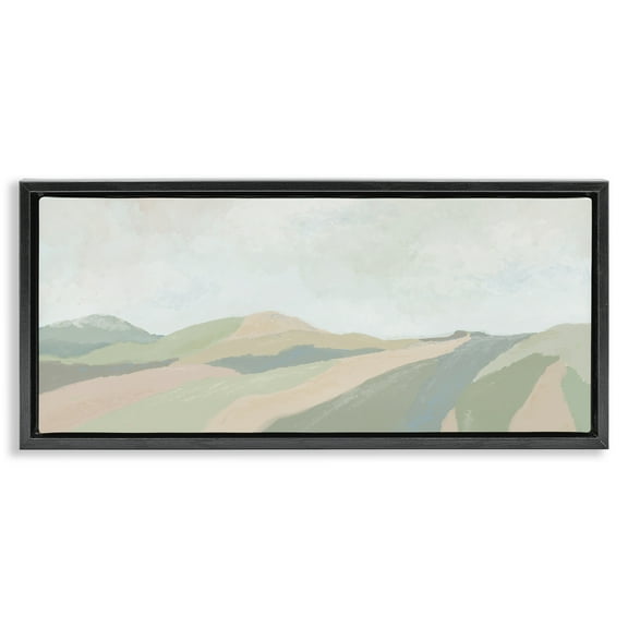 Stupell Industries Striped Green Hills Landscape & Nature Painting Black Floater Framed Canvas Art Print Wall Art, 25 x 11