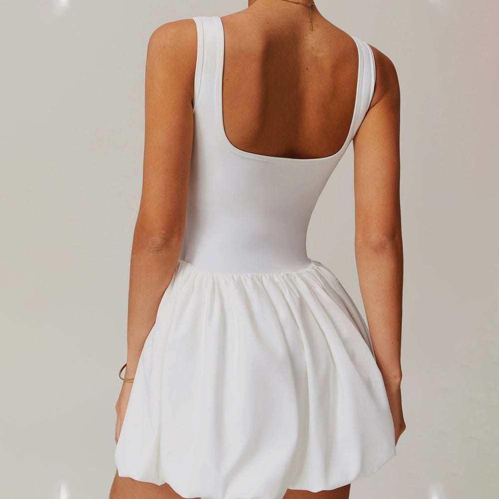 adaychics Tennis Dresses for Women with Shorts Square Neck Sleeveless Backless Casual Workout Bubble Mini Dress with Shorts for Running