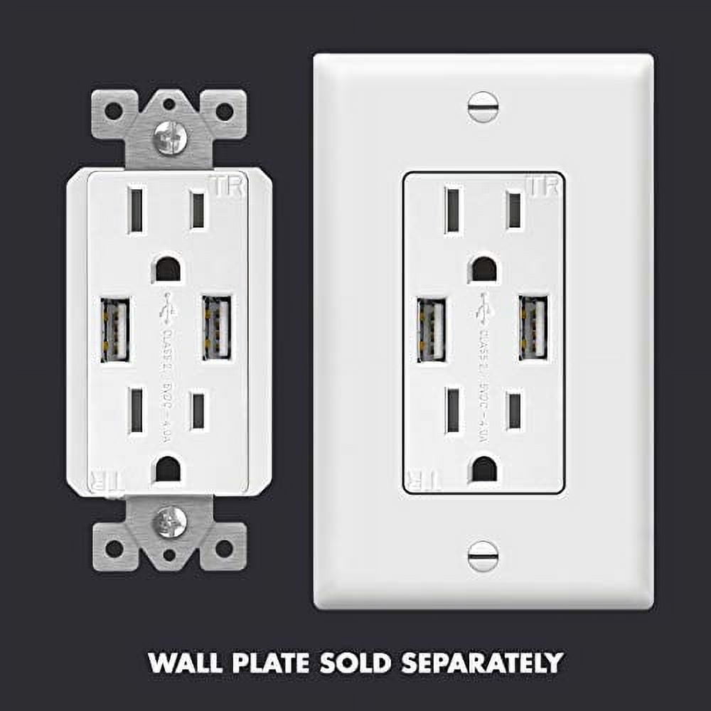 TOPGREENER TU2154A, 15A 125VAC White Dual USB Charger Electrical Outlet