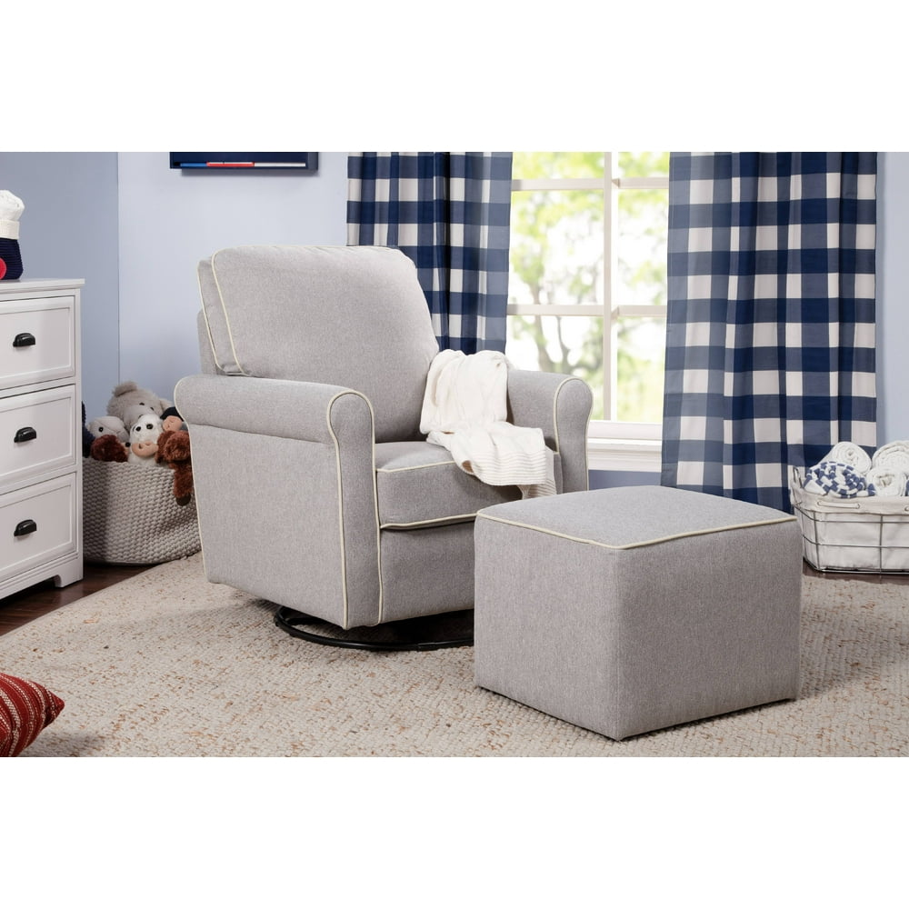 DaVinci Maya Swivel Glider and Ottoman in Grey with Cream Piping