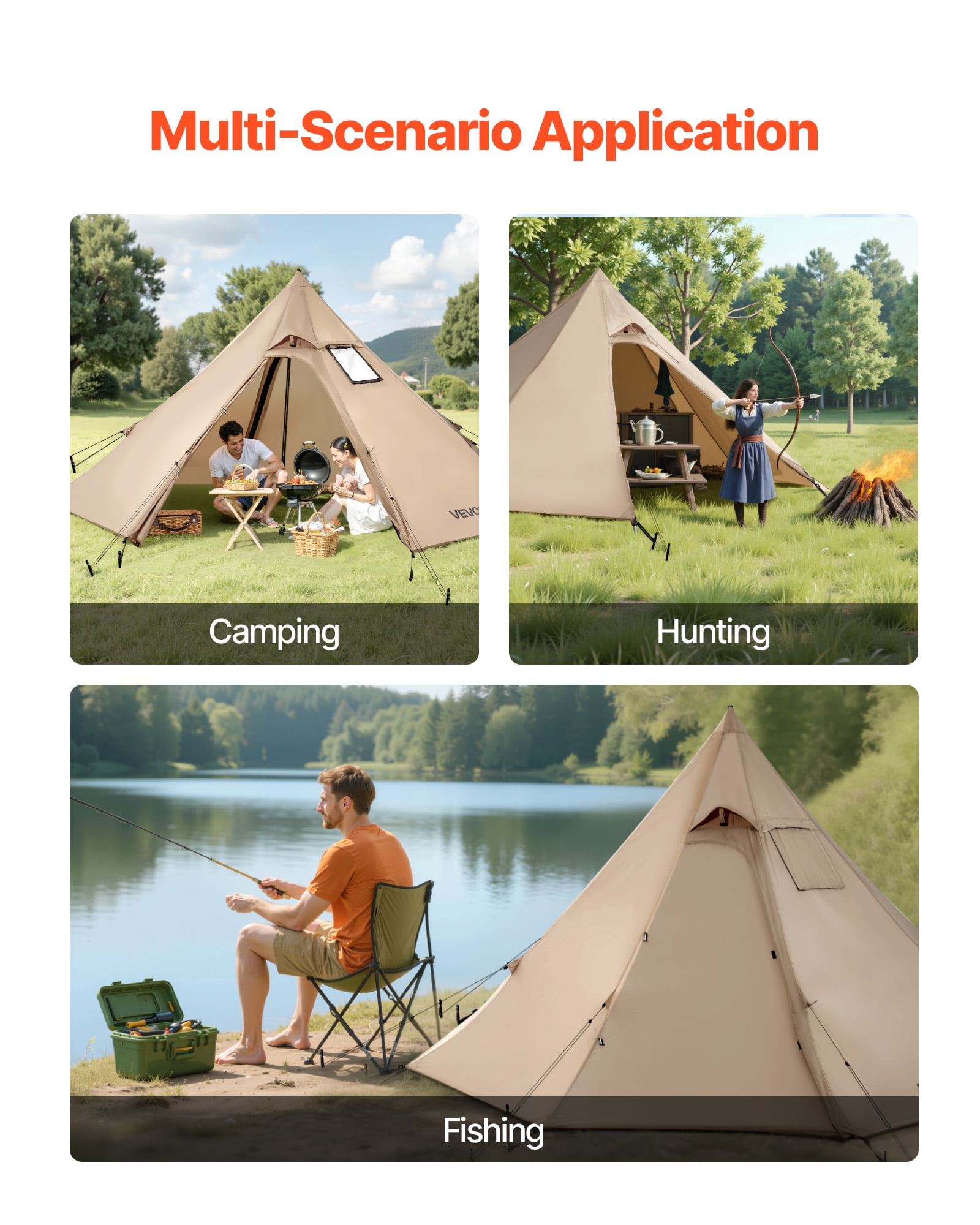 VEVOR Hot Tent for 2 Persons, Portable Winter Tipi Tent with Stove Jack, Waterproof Camping Tents, Lightweight 4 Season Shelter Tents for Hiking Fishing Backpacking, S Size